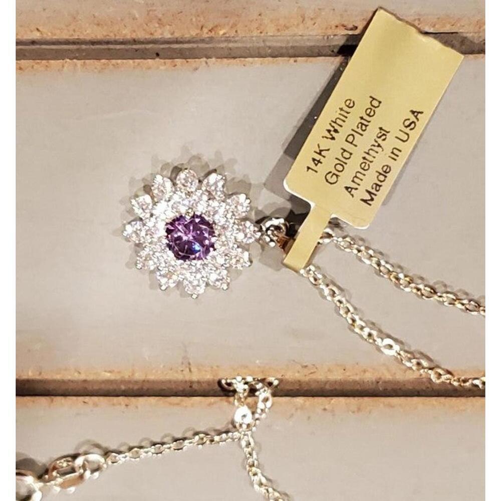 white gold amethyst flower necklace
